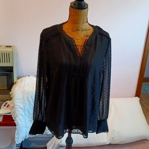 Daniel Rainn Ladies sheer black long sleeve top EUC Size L large